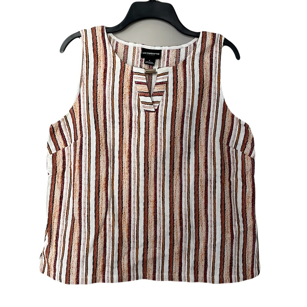 Liz Claiborne Career Brown Stripe Sleeveless Top / L Large